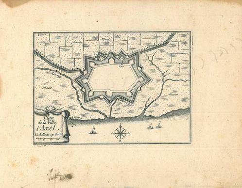 Stadsplattegrond van Axel, Antiek en Kunst, Kunst | Etsen en Gravures