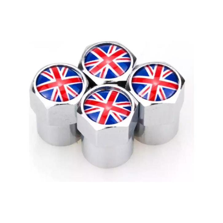TT-products ventieldoppen aluminium Britse vlag zilver 4, Auto diversen, Auto-accessoires, Ophalen of Verzenden