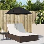 vidaXL Ligbed 2-persoons met kussens en parasol poly rattan, Tuin en Terras, Ligbedden, Verzenden, Nieuw