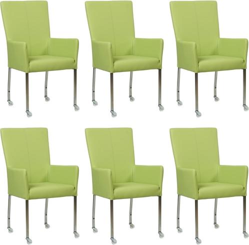 Set van 6 Felgroene leren moderne eetkamerstoelen - met arml, Huis en Inrichting, Stoelen, Vijf, Zes of meer stoelen, Overige kleuren