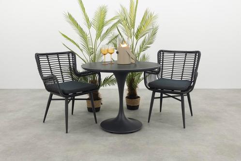 Jasmine/Toscara ronde bistroset Ø90 cm. - Zwart/Keramiek, Tuin en Terras, Tuinsets en Loungesets, Tuinset, Nieuw, Wicker, Verzenden