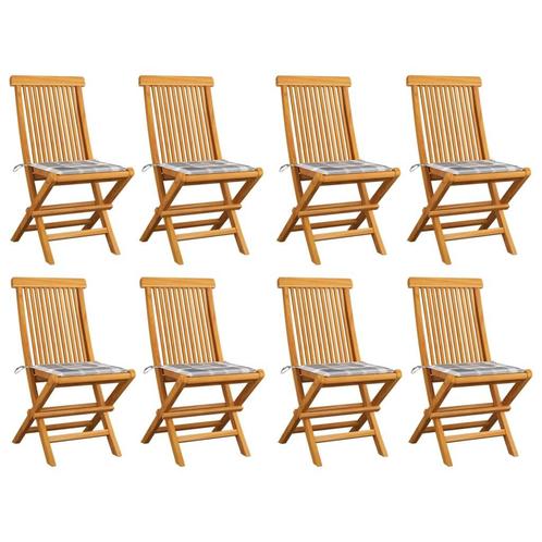vidaXL Tuinstoelen 8 st met grijs geruite kussens massief, Tuin en Terras, Tuinstoelen, Nieuw, Hout, Verzenden