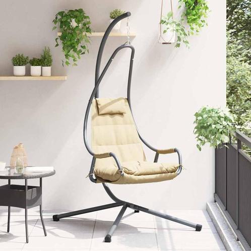 vidaXL Hangende ei-stoel Beige 94 x 107 x 196.5 cm Staal, Tuin en Terras, Tuinbanken, Nieuw, Metaal, Verzenden
