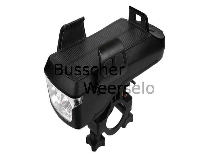 Fiets voorlamp - met claxon - smartphone houder - 3 standen, Fietsen en Brommers, Fietsaccessoires | Fietsverlichting, Voorlicht