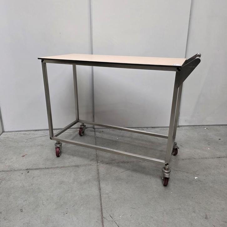 Mooie stevige RVS transportwagen met TRESPA blad op geremde, Doe-het-zelf en Verbouw, Transportwagens, Ophalen of Verzenden