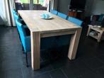 Set van 6 leren kuip eetkamerstoelen blauw leer met, Ophalen of Verzenden, Nieuw, Leer