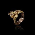 Ring Chinese 14kt. geelgouden draken heren grote X maat ring, Nieuw