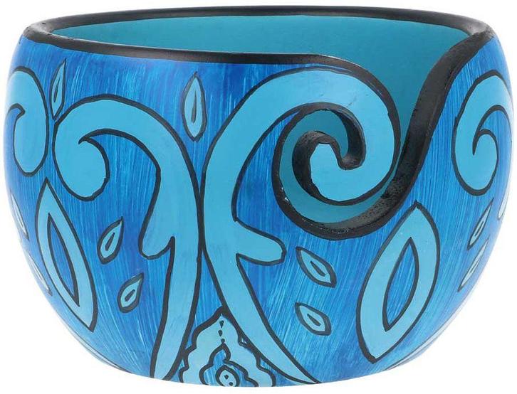 Scheepjes Yarn Bowl Blue Leaf - Mangohout met Schildering, Hobby en Vrije tijd, Breien en Haken, Ophalen of Verzenden