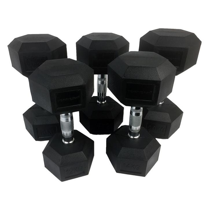 Tunturi Rubber Dumbbells Set 12 - 20 kg (5 pairs, 160kg), Sport en Fitness, Fitnessmaterialen, Dumbbell, Nieuw, Verzenden