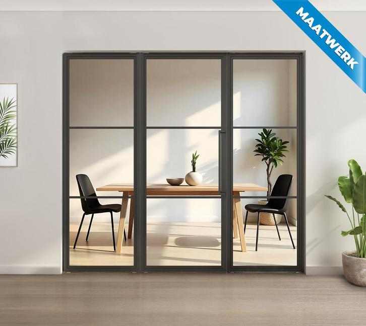 Enkele stalen taatsdeur met glaspaneel, 3 vlaks, helder glas, Doe-het-zelf en Verbouw, Deuren en Horren, Overige typen, Nieuw