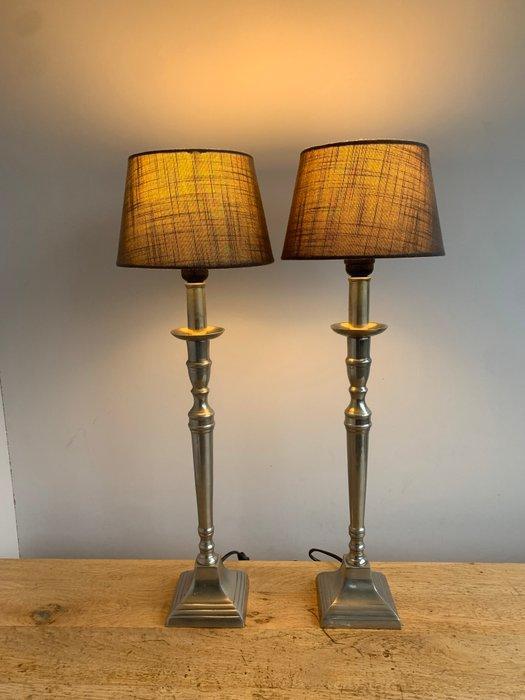 Tafellamp (2) - XL matzilver/tinnen kleurige tafellampen -, Antiek en Kunst, Curiosa en Brocante