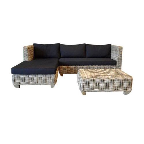 Toronto chaise longue loungeset rechts 3-delig naturel rotan, Tuin en Terras, Tuinsets en Loungesets, Nieuw, Ophalen of Verzenden