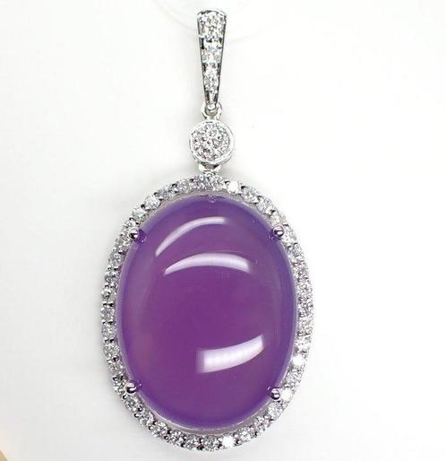 Hanger - 18 karaat Witgoud Chalcedoon - Diamant - IGI, Sieraden, Tassen en Uiterlijk, Antieke sieraden