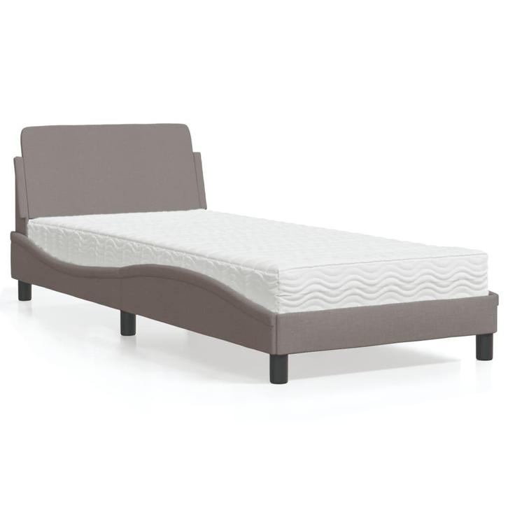 vidaXL Bed met matras Dover stof taupe 90x190 cm, Huis en Inrichting, Slaapkamer | Bedden, 90 cm, 190 cm of minder, Eenpersoons