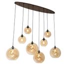 Art Deco hanglamp donkerbrons met amber glas ovaal 8-lichts, Huis en Inrichting, Lampen | Hanglampen, Nieuw, Glas, Art Deco, 75 cm of meer