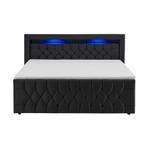 Boxspringbed Leona - 140 x 200 cm - Zwart - Incl. LED verlic, Verzenden, Nieuw