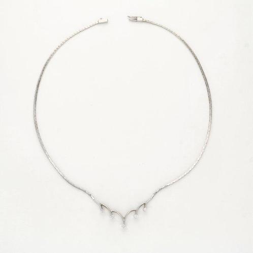 Halsketting - 14 karaat Witgoud - 0.23ct. tw. Diamant, Sieraden, Tassen en Uiterlijk, Kettingen