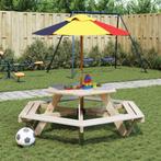 vidaXL Picknicktafel voor 4 kinderen met parasol zeshoekig, Verzenden, Nieuw, Hout