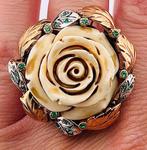 Zonder Minimumprijs - Ring - 9 kt. Roségoud, Zilver Smaragd, Nieuw