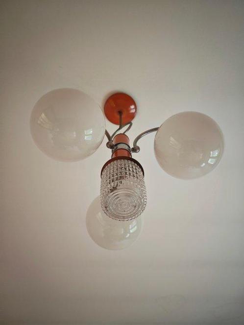 Plafondlamp - Glas, Metaal - Vintage kroonluchter met vier, Antiek en Kunst, Kunst | Designobjecten