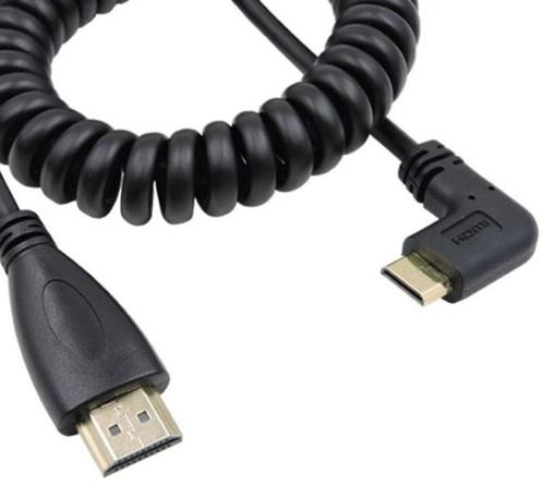 Mini HDMI - HDMI spiraalkabel - 90° haaks naar, Audio, Tv en Foto, Overige Audio, Tv en Foto, Ophalen of Verzenden