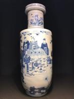 Grote Chinese blauw-witte rouleau vaas - Porselein - China -