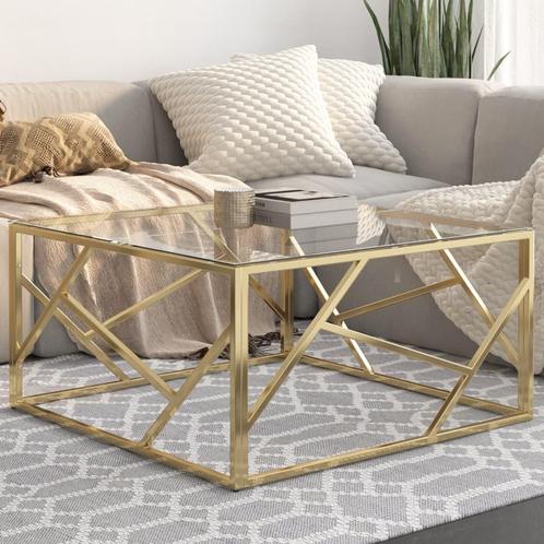 vidaXL Salontafel roestvrijstaal en gehard glas goudkleurig, Huis en Inrichting, Tafels | Salontafels, Nieuw, 50 tot 100 cm, Metaal