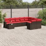 vidaXL 10-delige Loungeset met kussens poly rattan bruin, Tuin en Terras, Verzenden, Nieuw, Rotan, Loungeset