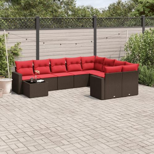 vidaXL 10-delige Loungeset met kussens poly rattan bruin, Tuin en Terras, Tuinsets en Loungesets, Loungeset, Nieuw, Rotan, Verzenden