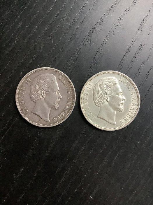 Duitsland, keizerrijk Ludwig II. 5 Mark 2x 1875/1876 Bayern, Postzegels en Munten, Munten | Europa | Niet-Euromunten
