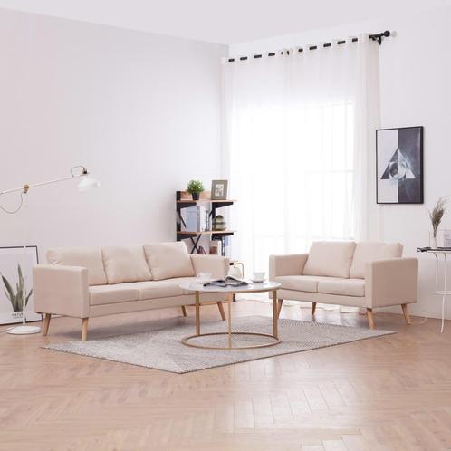 vidaXL 2-delig Bankstel stof crème, Huis en Inrichting, Banken | Bankstellen, Nieuw, 150 tot 200 cm, Stof, Vierpersoons of meer