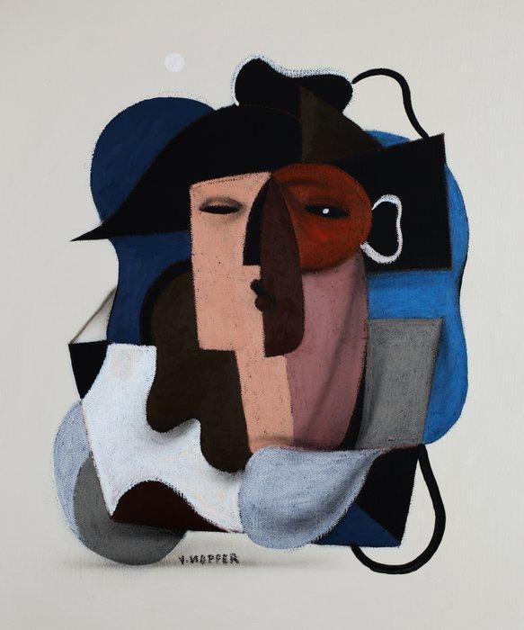 Jone Hopper - Arlequin portrait, Antiek en Kunst, Kunst | Schilderijen | Modern