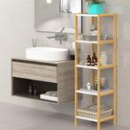 Bamboe staande opbergrek met 5 legplanken Wit 140x33x33cm, Huis en Inrichting, Verzenden, Nieuw
