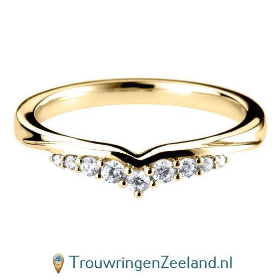 Aanschuifring in 9/18 karaat geelgoud V-vorm met 9 diaman..., Sieraden, Tassen en Uiterlijk, Ringen, Verzenden