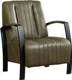 Olijfgroene leren industriële stalen fauteuil - Granada leer, Nieuw, Ophalen of Verzenden, Industrieel, 50 tot 75 cm