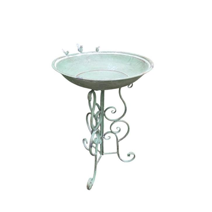 Vogelbad met drie vogels – metaal – 76 cm – robuust groen, Tuin en Terras, Vogelhuisjes en Vogelbaden, Ophalen of Verzenden