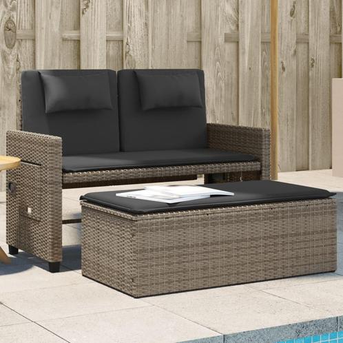 vidaXL Tuinbankje verstelbaar met kussens poly rattan grijs, Tuin en Terras, Tuinbanken, Nieuw, Rotan, Verzenden