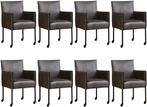 Set van 8 Donkergrijze leren moderne kuipstoel - poot rond z, Huis en Inrichting, Stoelen, Overige kleuren, Nieuw, Leer, Ophalen of Verzenden