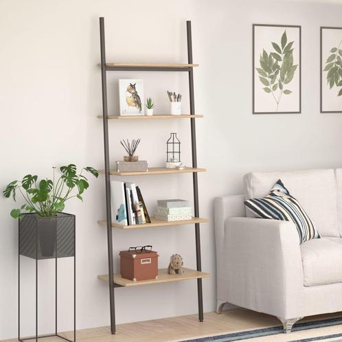 vidaXL Ladderrek met 5 schappen 64x34x185,5 cm lichtbruin en, Huis en Inrichting, Kasten | Boekenkasten, 25 tot 50 cm, Nieuw, Overige houtsoorten