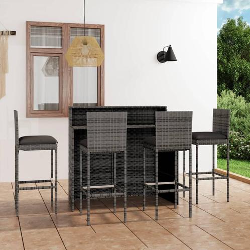 vidaXL 5-delige Tuinbarset met kussens grijs, Tuin en Terras, Tuinsets en Loungesets, Nieuw, 4 zitplaatsen, Rotan, Verzenden
