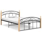 vidaXL Bedframe metaal en massief eikenhout zwart 140x200 cm, Huis en Inrichting, Slaapkamer | Bedden, Verzenden, Zwart, 140 cm