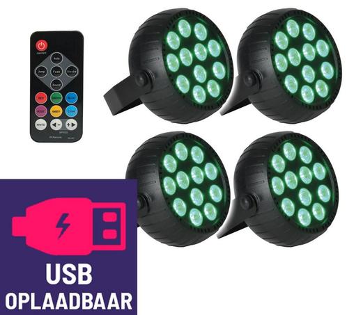 Set Van 4 Qtx USB Oplaadbare 18W Mini LED Par Spots, Muziek en Instrumenten, Licht en Laser, Overige typen, Nieuw, Verzenden