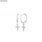 Zilveren mini huggie hoops cross, Verzenden, Nieuw, Zilver