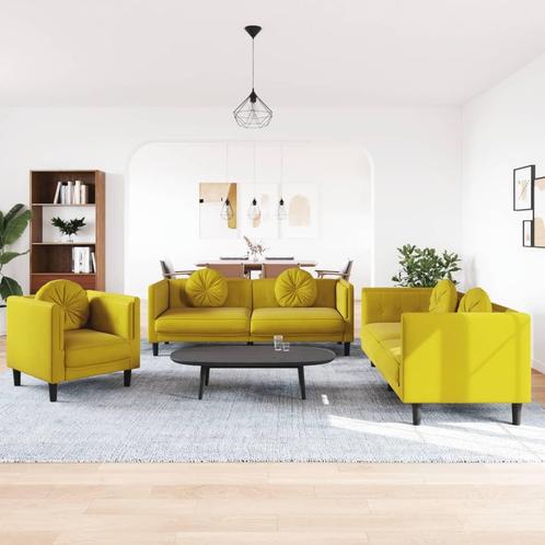 vidaXL 3-delige Loungeset met kussens fluweel geel, Huis en Inrichting, Banken | Bankstellen, Nieuw, Stof, Vierpersoons of meer