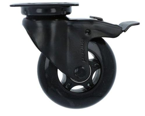 Zwenk Skatewiel Met Rem Zwart met bevestigingsplaat 75 mm, Doe-het-zelf en Verbouw, Zwenkwielen, Nieuw, Ophalen of Verzenden