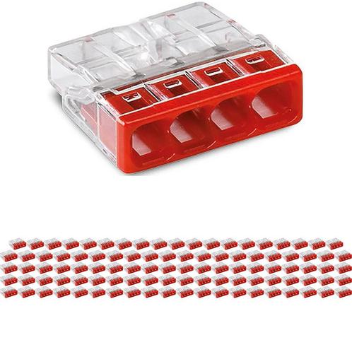 WAGO - Lasklem - 4 Polig - 0.5-2.5mm2 - Rood - 100 Stuks, Doe-het-zelf en Verbouw, Elektra en Kabels, Nieuw, Ophalen of Verzenden