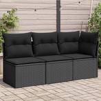 vidaXL Tuinbank 3-zits met kussens poly rattan zwart, Tuin en Terras, Verzenden, Nieuw, Rotan