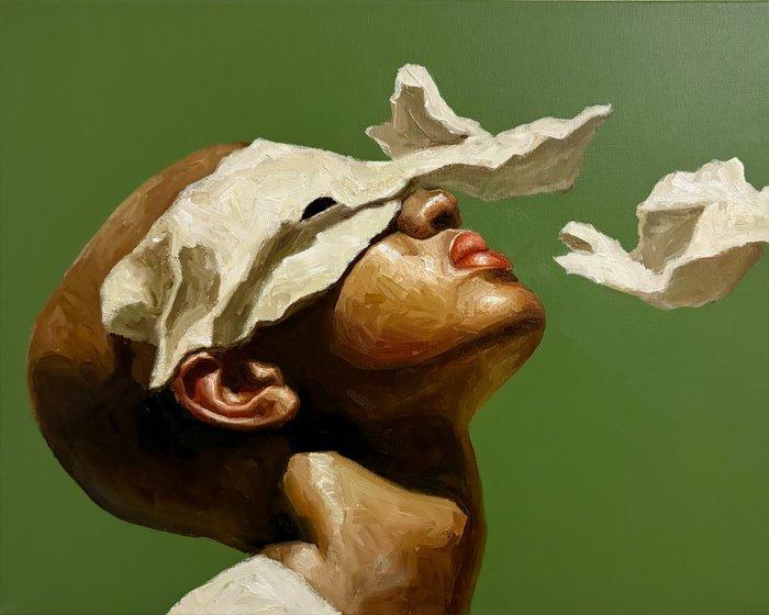 Houessou Koffins Bryan (1999) - Le masque s’envole, Antiek en Kunst, Kunst | Schilderijen | Modern