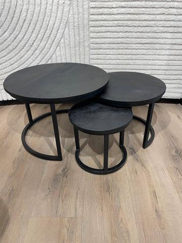 Ronde salontafelset - Zwart mangohout (verzending mogelijk!) beschikbaar voor biedingen