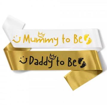 Set met 2 sjerpen Daddy to Be goud en Mummy to Be wit beschikbaar voor biedingen